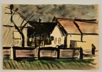 Nyergesi János (1923-1996): Esti utcarészlet, akvarell, papír, jelzett, 29×42 cm