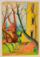 Perlott jelzéssel: Sárga ház. Pasztell, papír, 46×31 cm