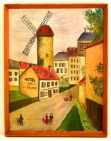 Pólya jelzéssel: Utca szélmalommal. Olaj, vászon, keretben, 64×44 cm