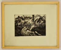 Remsey Jenő (1885-1970): Csatakos út. Rézkarc, papír, jelzett, üvegezett keretben, 19×29 cm