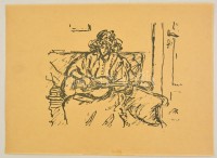 Rippl-Rónai József (1861-1927): Gitározó lány. Cinkográfia, papír, jelzett a cinkográfián, 26×35 cm (A 200 példányban megjelent 1913 Fünfzig Handzeichnungen mappából)