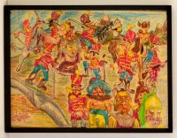 Róna jelzéssel: Huszárok. Vegyes technika, papír, üvegezett keretben, 60×84 cm