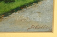 Scholler Rezső (1882-?): Jáki templom. Akvarell, papír, üvegezett keretben, 27×18 cm