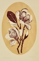 Somlai Vilma (1938-2007): Magnólia, színes linó, papír, jelzett, 52×43 cm