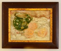 Somlai Vilma (1938-2007): Bögrés csendélet, olaj, farost, hátulján jelzett, fa keretben, 18×23 cm