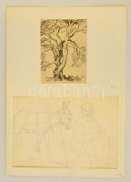 Szabó Vladimir (1905-1991): 2 db vázlat. Ceruza, tus, papír. 18x27, 16x12 cm