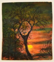 Szántó jelzéssel: Napnyugta. Olaj, farost, 29×25 cm