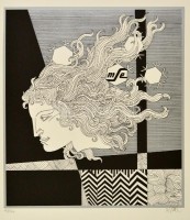 Szász Endre (1926-2003): Női arc. (Emese). Szitanyomat, sorszámozott, jelzett, 40×35 cm