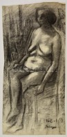 Szőnyi jelzéssel: Ülő női akt. Szén, papír, 49×23 cm