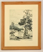 Tuka László (1924-2007): Távoli csúcsok. Rézkarc, papír, jelzett, üvegezett keretben, 37×27 cm
