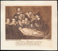 Vén Zoltán (1941-): Dr. Tulp anatómiája rézkarc-papír kis szériás emléklapon  15x21 cm