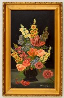 Vörös jelzéssel: Virágcsendélet. Olaj, farost, keretben, 32×18 cm
