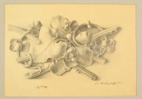 Wiettinghoff Evald (1826-1882): Épületdísz tanulmány 1865.  Grafit, papír, jelzett, paszpartuban, 28×39 cm