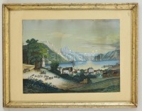 Olvashatatlan jelzéssel: Gmunden cca 1830. Vegyes technika, papír, üvegezett keretben, 36×49 cm