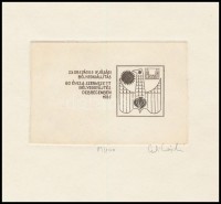 Olvashatatlan jelzéssel: 23. Országos Ifjúsági Bélyegkiállítás. Rézkarc, papír, 6×10 cm