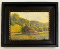 Olvashatatlan jelzéssel: Libapásztorlány, olaj, fa, üvegezett keretben, 22×30 cm
