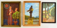 Olvashatatlan jelzéssel: 3 db festmény: Sütő András Erdélyben, Vietnami kolostor szerzetese, Balaton festője, olaj, farost, 24x15 és 30x21 cm közti méretben