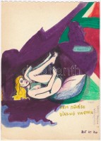 Jelzés nélkül: 3 db pornográf grafika, vegyes technika, papír, 23,5×17 cm