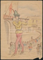 cca 1946 Jelzés nélkül: I. kerületi dolgozók belépnek az MDP-be. Politikai karikatúra. 15x20 cm