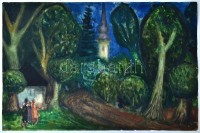 Jelzés nélkül: Faluszélen. Akvarell, papír, 30×44 cm