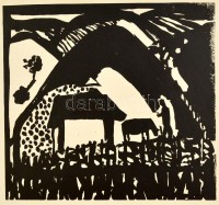 Jelzés nélkül: Tehén pásztor. Linó, papír, 28×30 cm