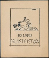 Schorr Tibor (?-?): Pornográf ex libris, Dr. Lustig István. Klisé, papír, jelzett a klisén, 7,5×6 cm