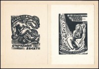 Sterbenz Károly (1901-1993) és Menyhárt József (1901-1976): Erotikus ex libris ( 2 db), fametszet, papír, jelzett a metszeten, 9×7 cm (2×)