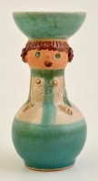 Kiss Roóz Ilona (1920-2010) Iparművészeti Vállaltos: Figurális mécsestartó. Kézzel festett mázas kerámia, jelzett, hibátlan, m: 16 cm