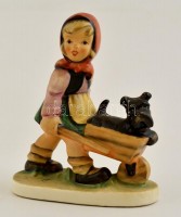 Friedel Bavaria kislány kutyával, kerámia figura, kézzel festett, jelzett, hibátlan, m: 15 cm