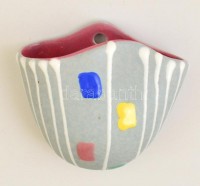 Retro jelzett (Oslo), mini fali kaspó,  festett mázas kerámia, hibátlan,  11×8 cm