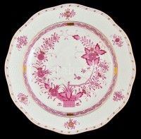 Herendi indiai kosár mintás tál, porcelán, kézzel festett, jelzett, hibátlan, d:32,5 cm