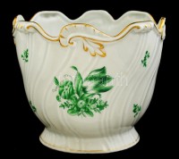 Herendi virágmintás porcelán kaspó, kézzel festett, jelzett, kis kopásnyomokkal, m: 15 cm, d: 19 cm