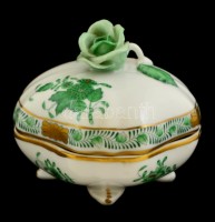 Herendi Apponyi mintás porcelán bonbonier, kézzel festett, jelzett, hibátlan, 7×7×6,5 cm