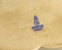 cca 1930 'Termo Koksz' reklámos, egyedi, szíves figurás mintájú Herendi porcelán tálka. Kézzel festett, jelzett,  kopásokkal.13x9 cm