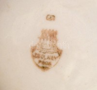 Zsolnay virágmintás porcelán teás készlet, jelzett, matricás, kopásnyomokkal