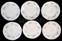 Zsolnay virágmintás porcelán lapos tányér, 6 db, részben kézzel festett, részben matricás, d: 24 cm