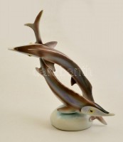 Hollóházi porcelán vizapár, kézzel festett, jelzett, gyári mázhibával, m: 22 cm