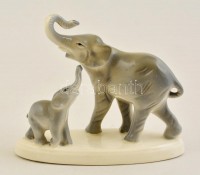 Gránit porcelán elefánt, kézzel festett, jelzett, hibátlan, 15x14 cm