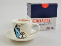 'Croatia' matrózos porcelán csésze és alj, matricás, jelzett, a tál alján minimális lepattanással, eredeti dobozában