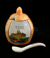 Mustártartó látképpel, részben kézzel festett, jelzett, apró kopásokkal, m: 8 cm