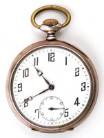 Art Deco dupla ezüst fedeles zsebóra, aranyozott és vésett tokkal, Működő, jó állapotban. / Silver pocket watch. Works well.  d:5  cm