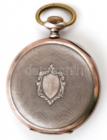 Art Deco dupla ezüst fedeles zsebóra, aranyozott és vésett tokkal, Működő, jó állapotban. / Silver pocket watch. Works well.  d:5  cm
