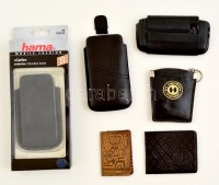 Vegyes bőr tétel (mobiltartó, notesz, kulcstartó, gyufatartó), 6 db