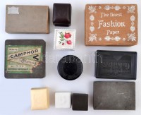 Egy csomagnyi vegyes régi papír és fémdoboz / vintage paper and metal boxes with advertising