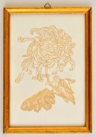 Kínai kollázs virág képek, üvegezett keretben, jelzett, 21×14 cm