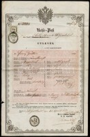 1856 Útlevél magyar és német nyelvű 6kr CM okmánybélyeggel  Várújafalui illetőségű személy részére / 1856 Passport for Hungarian citizen in Woppendorf Burgenland