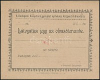 cca 1900 Budapesti Könyvtár Egyesület nyilvános központi könyvtára látogatási jegy az olvasóterembe, kitöltetlen, 10x12,5 cm