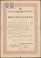1947 Füredi Jenő Vendéglőst, főpincért ábrázoló 3 db fotó, 13×18 cm + a Budapesti Kereskedelmi és Iparkamara által kiállított mesterlevél