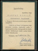 1948 Hartai László (1925-1987) későbbi legfelsőbb bíró miniszteri fogalmazói igazolványa