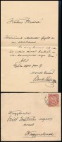 1904 Dombi Lajos (1853-1920)  gyulai esperes, költő író saját kézzel írt levele Szél Kálmán nagyszalontai esperesnek (Arany János vejének), melyben gratulál annak aranykereszttel való kitüntetéséhez. Borítékkal